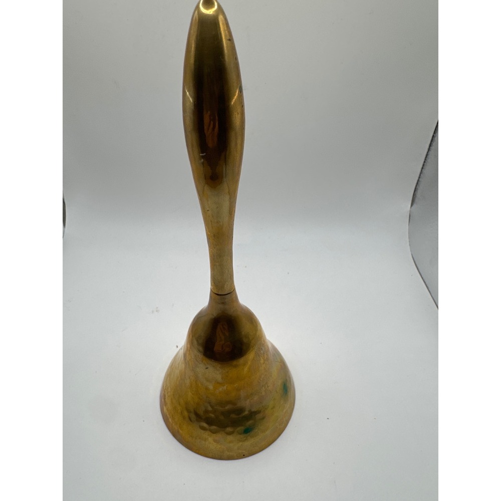 Vintage Hammered Brass Hand Bell Tall Handle Made in India Gold Tone Decor